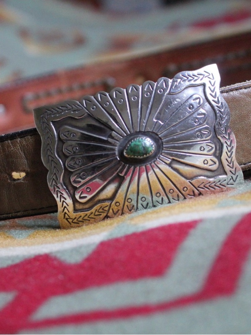 Vintage Sterling Silver and Turquoise Belt Buckle